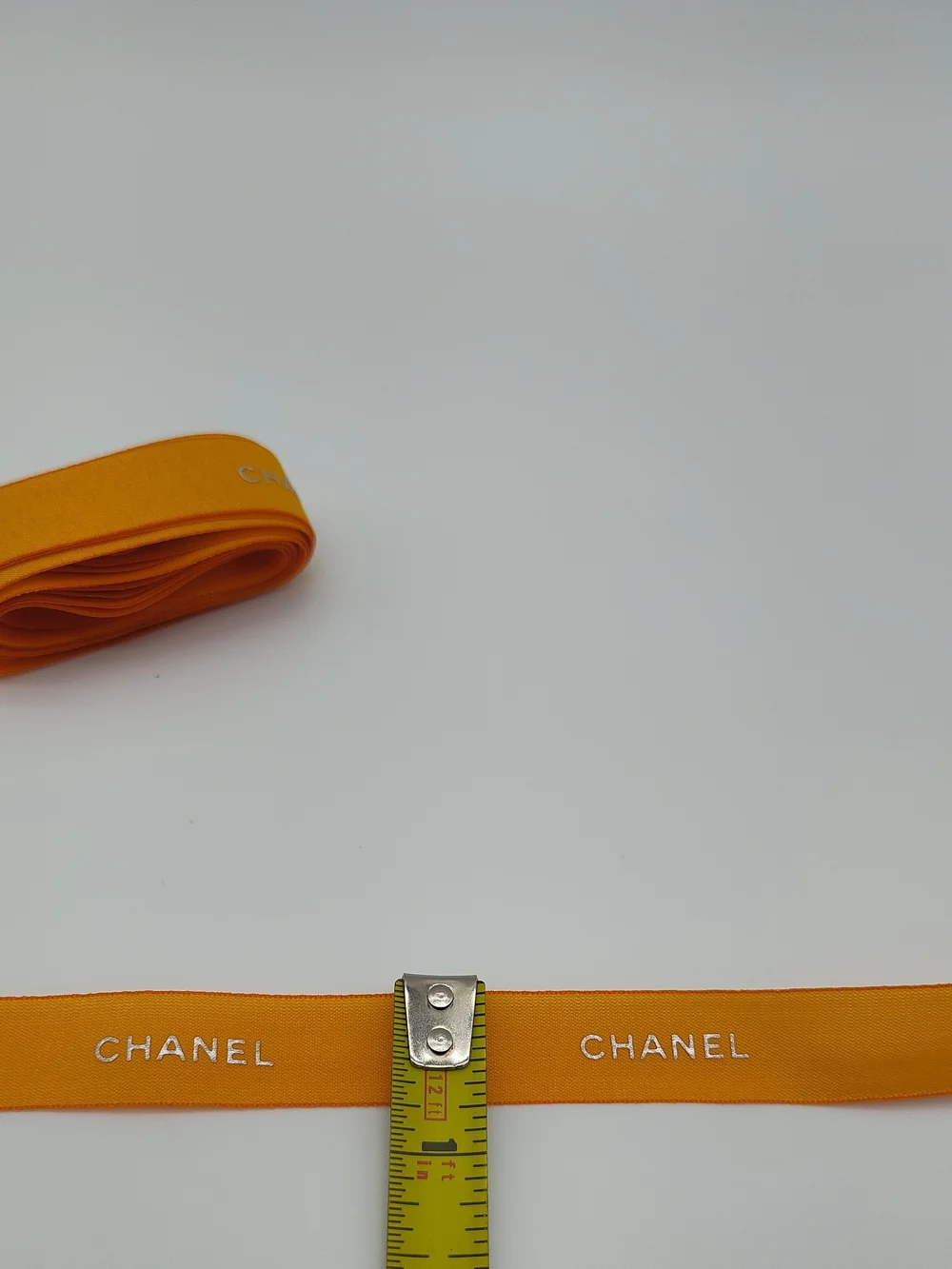 CHANEL Marigold Orange Ribbon 3 Yards Luxury Gift Wrap Trim Iridescent Silver
